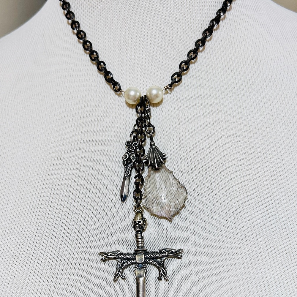Custom Skull & Dagger Crystal Earring & Necklace set